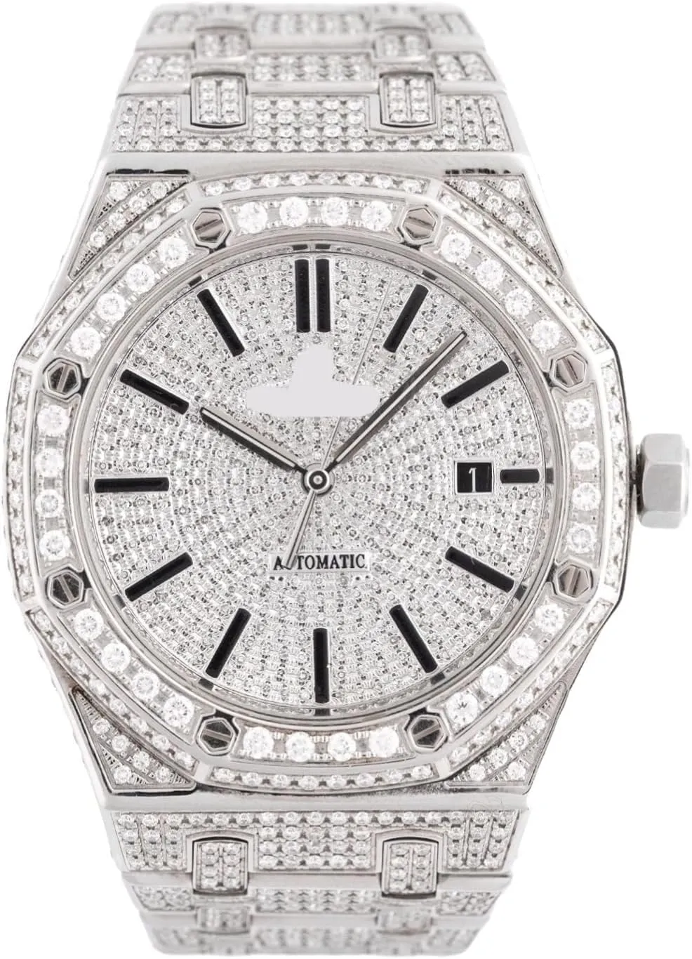 Jewelery Luxury Iced Out Moissanite Watch for Men Fully Diamond Paved Automatic Timepiece with Date Display Hip Hop Bling Wrist Watch