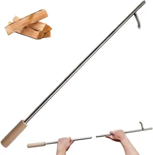 JINHAN Campfire Poker with Blow Poke - 2-Piece 34 Inch Stainless Steel Fire Pit Poker Tool for Fireplaces and Fire Pits, with Wooden Handle