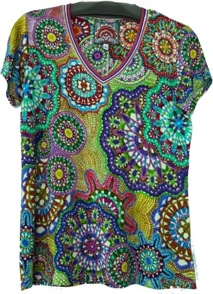Johnny Was Janie Favorite Napper V Short Tee Naperron Shirt Green Blue Top New