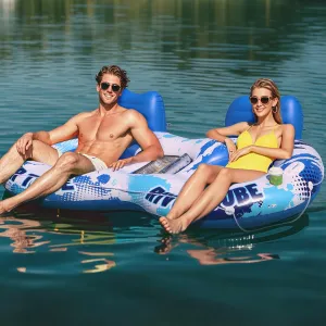 JOSEN Inflatable River Tube Float - 2 Person Heavy Duty River Float, Pool Floats Adult, Lake River Floats Water Tubes for Floating with Removable Cooler & Cupholders for Summer Relaxation