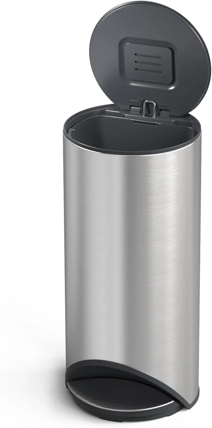 Joseph Joseph Arc 30L/7.9 Slimline Pedal Bin with Easy Push Pedal, Liner Pocket, Odor Seal, Soft-Close Lid, Fingerprint-Proof, Removable Inner Bucket, Stainless Steel
