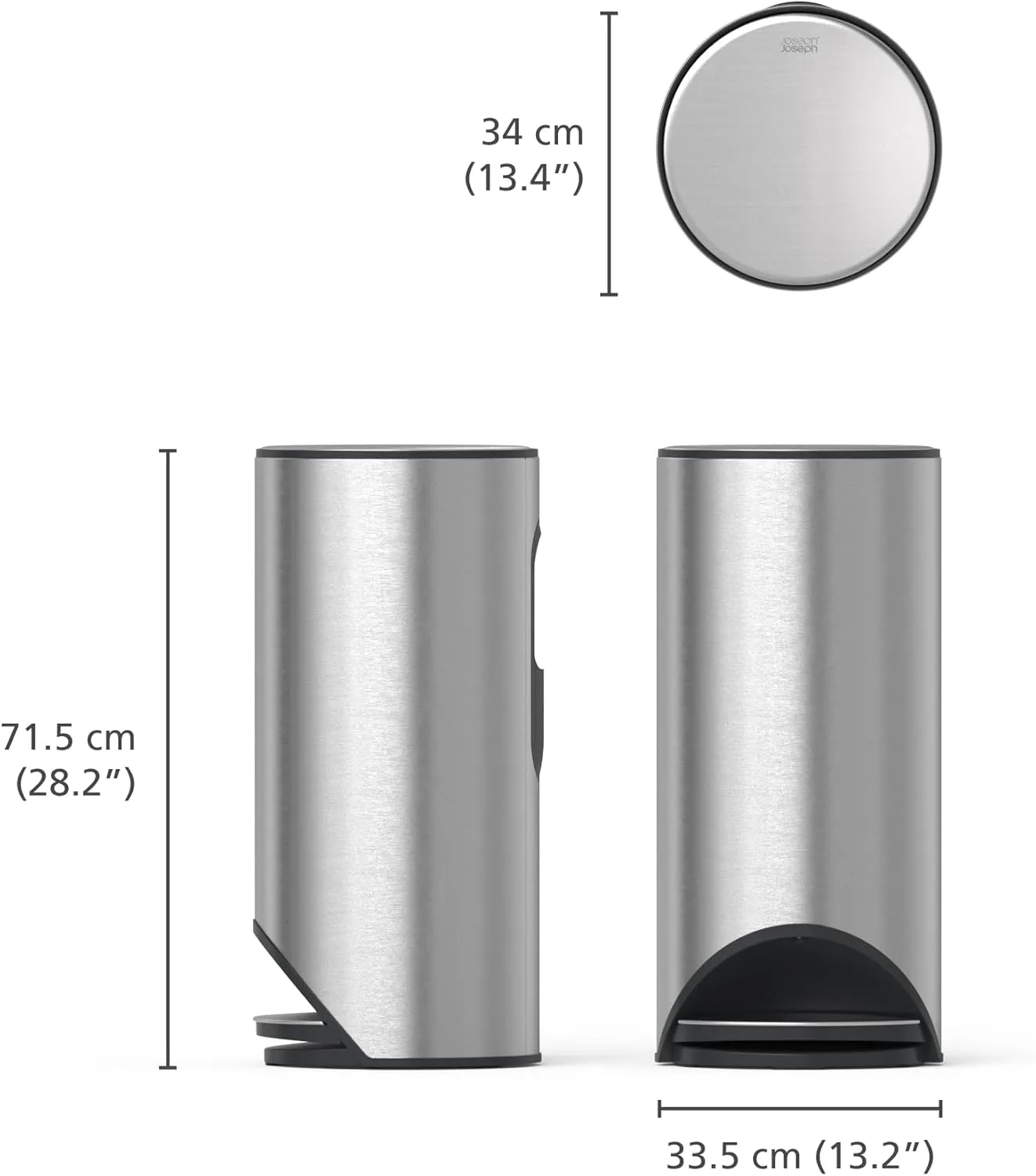 Joseph Joseph Arc 30L/7.9 Slimline Pedal Bin with Easy Push Pedal, Liner Pocket, Odor Seal, Soft-Close Lid, Fingerprint-Proof, Removable Inner Bucket, Stainless Steel