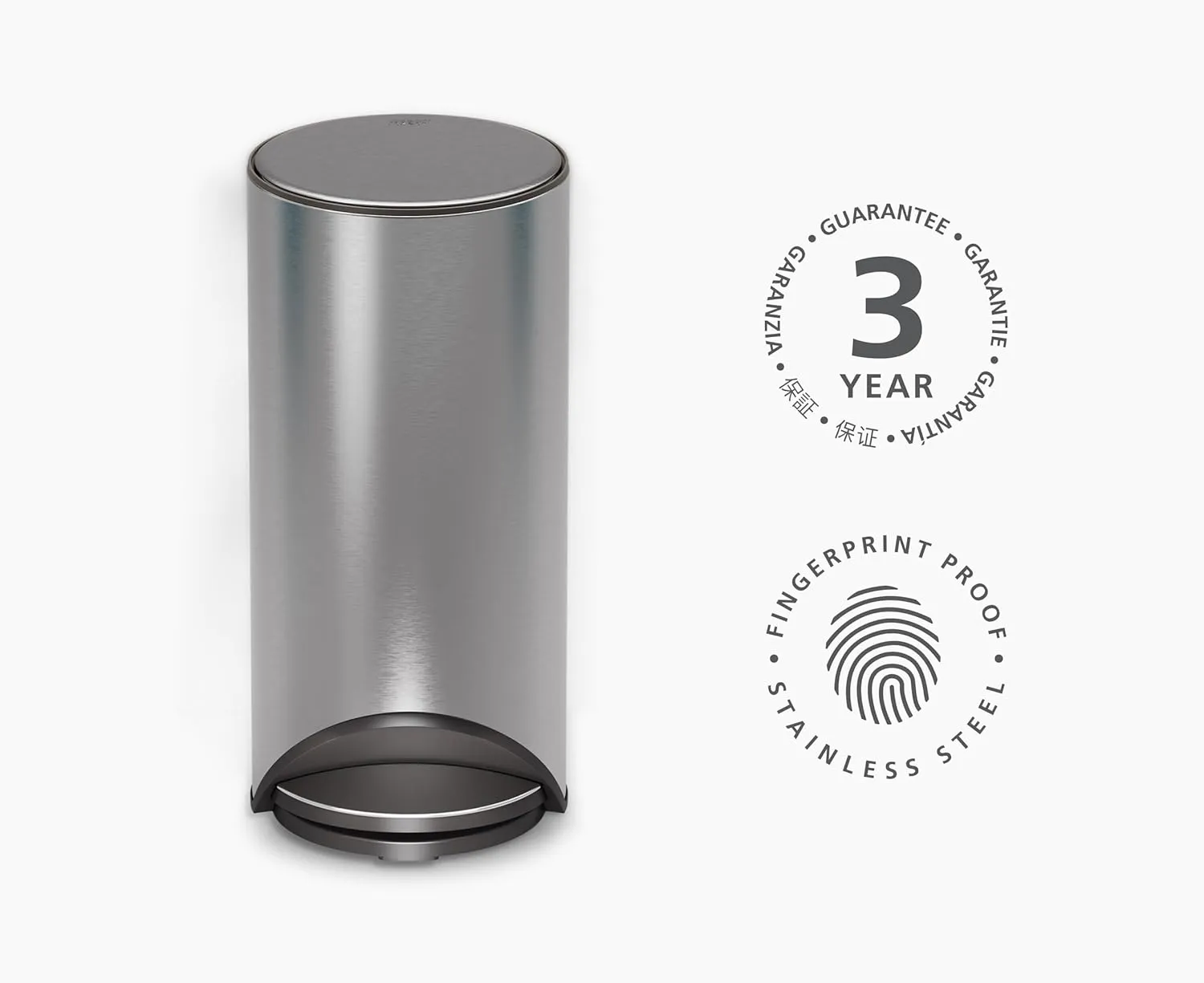 Joseph Joseph Arc 30L/7.9 Slimline Pedal Bin with Easy Push Pedal, Liner Pocket, Odor Seal, Soft-Close Lid, Fingerprint-Proof, Removable Inner Bucket, Stainless Steel