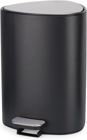 Joseph Joseph EasyStore Stainless Steel 5 Liter/1.3 Gallon Pedal Trash Can with Bin Liner Storage, Soft-Close Lid, Removable Inner Bucket, for Bathroom, Bedroom, Office, Matt Black