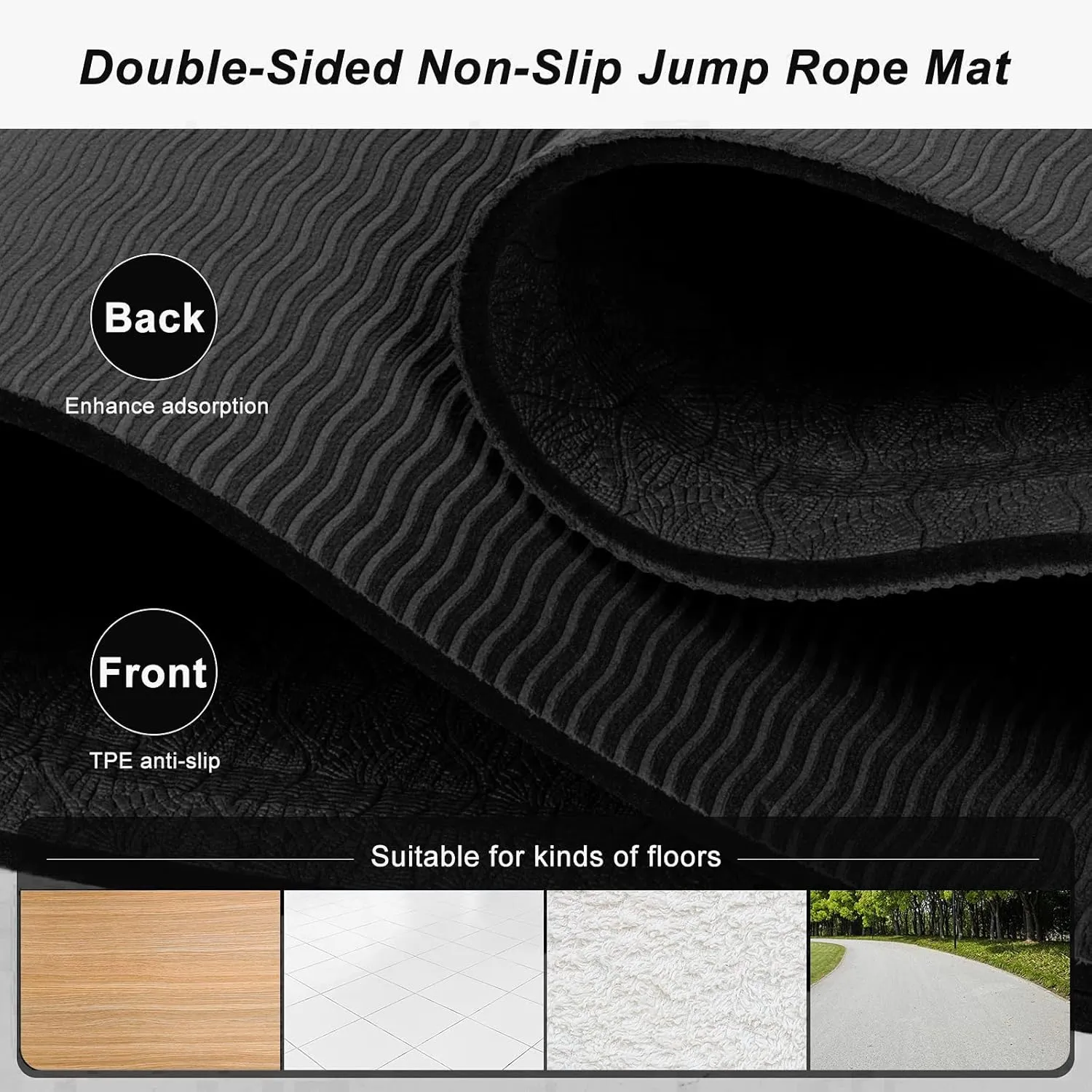 Jump Rope Mat 71"/63"x24" Larger Non-Slip Indoor Outdoor Exercise Fitness Mat, High-Density Workout Shock Absorption for Home Gym Flooring Concrete Jumping Rope