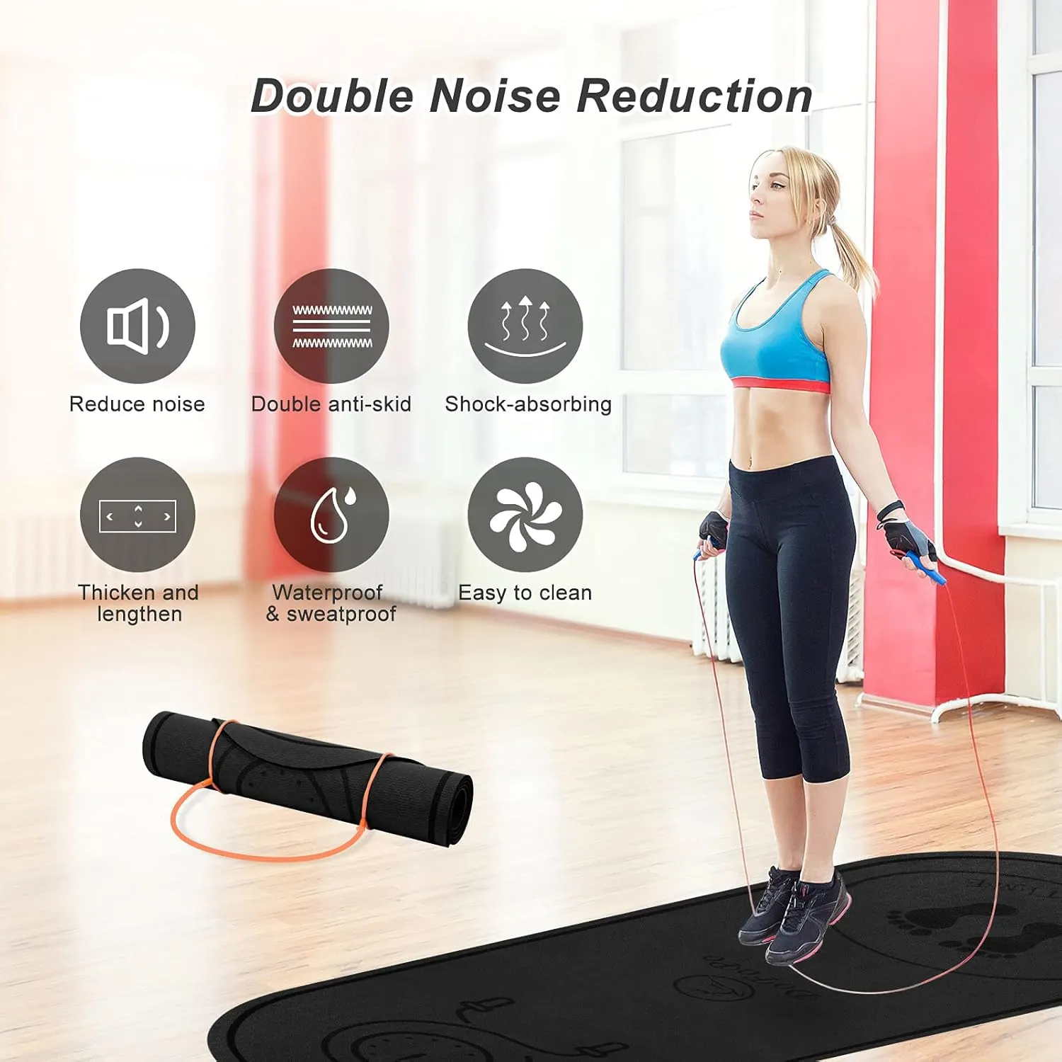 Jump Rope Mat 71"/63"x24" Larger Non-Slip Indoor Outdoor Exercise Fitness Mat, High-Density Workout Shock Absorption for Home Gym Flooring Concrete Jumping Rope
