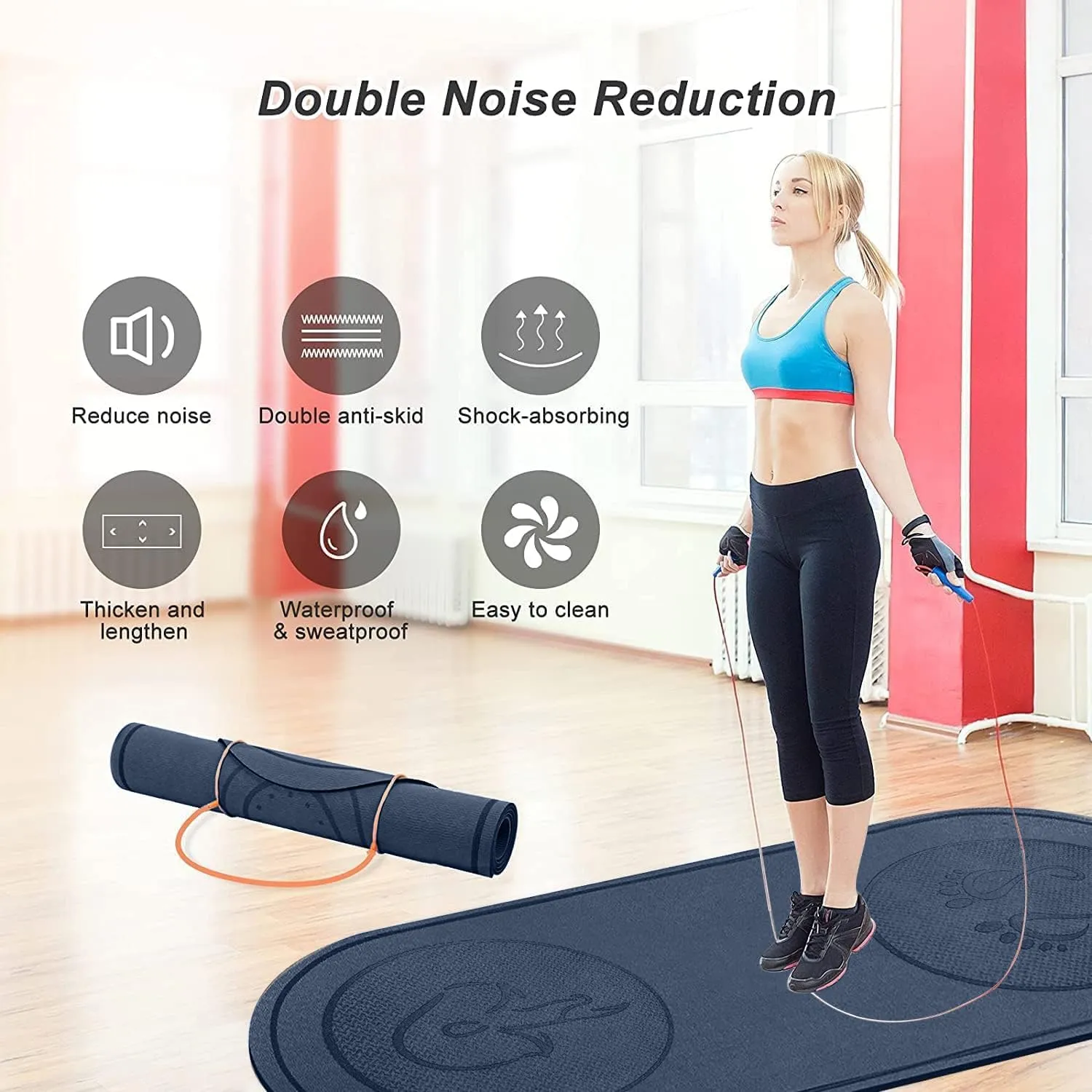 Jump Rope Mat 71"/63"x24" Larger Non-Slip Indoor Outdoor Exercise Fitness Mat, High-Density Workout Shock Absorption for Home Gym Flooring Concrete Jumping Rope