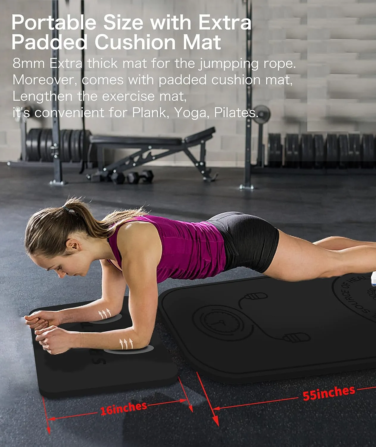 Jump Rope Shockproof Exercise Mat - All-Purpose Extra Thick High Density Anti-Tear Yoga Mat, Non Slip for Indoor and Outdoor Skipping