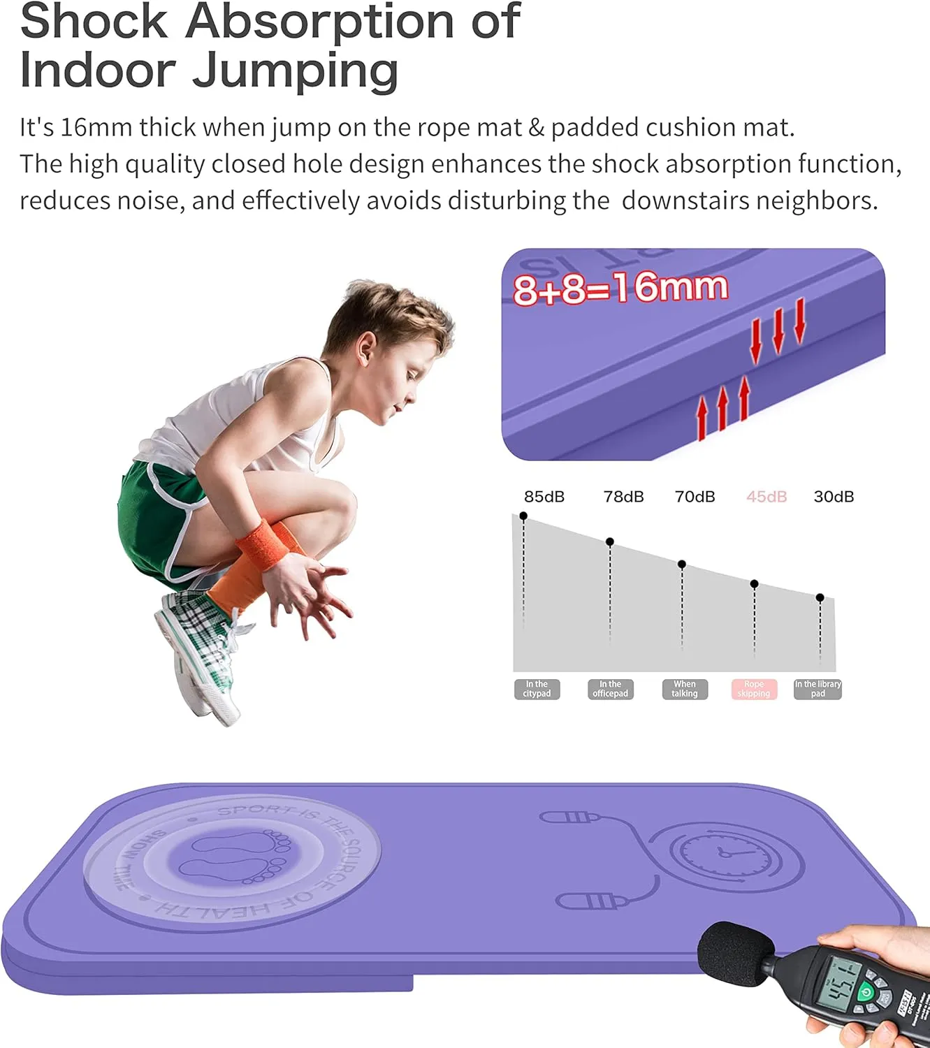 Jump Rope Shockproof Exercise Mat - All-Purpose Extra Thick High Density Anti-Tear Yoga Mat, Non Slip for Indoor and Outdoor Skipping