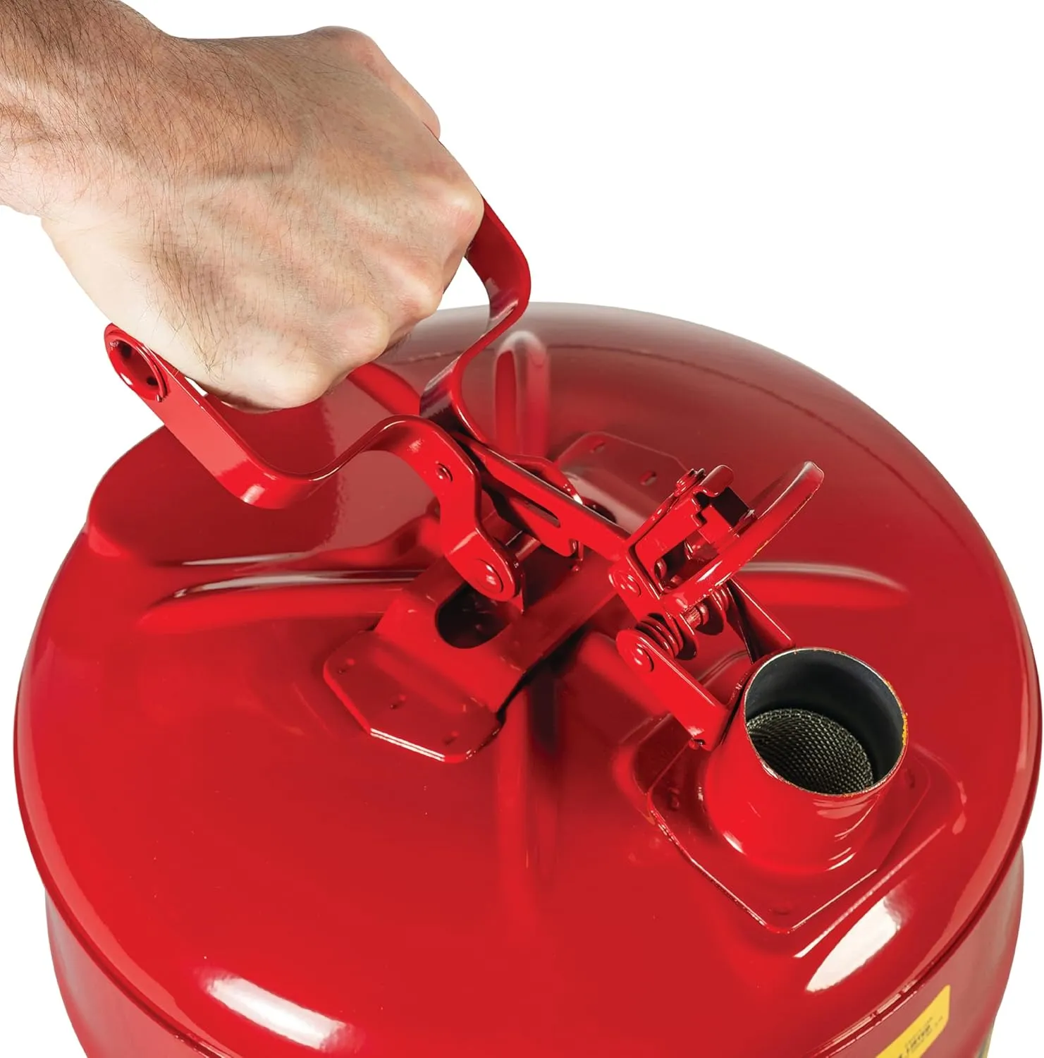 Justrite 5 Gallon Type I Red Safety Gas Can for Gasoline with Flame Arrester and Self-Closing Lid, Made in the USA, Galvanized Steel Flammable Storage Can, 7150100