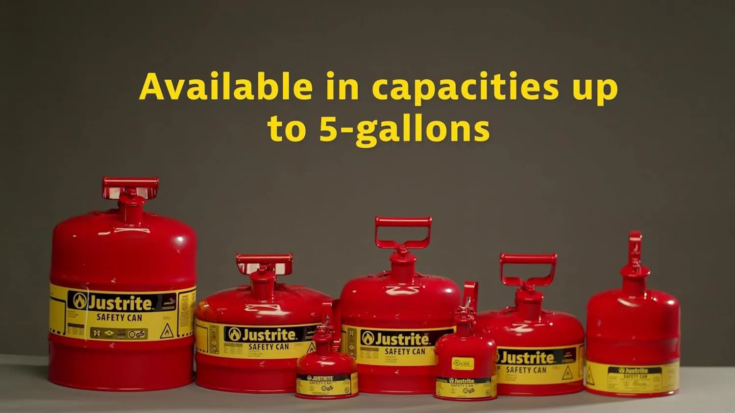 Justrite 5 Gallon Type I Red Safety Gas Can for Gasoline with Flame Arrester and Self-Closing Lid, Made in the USA, Galvanized Steel Flammable Storage Can, 7150100