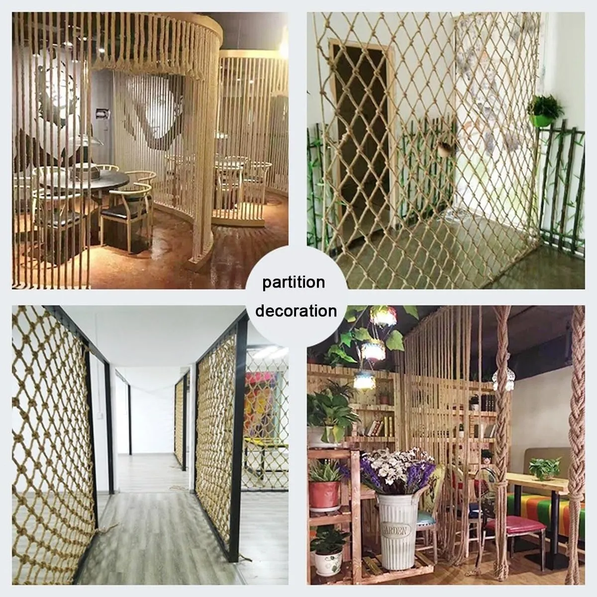 Jute Hemp Rope Nets for Decoration and Plant Climbing，Indoor and Outdoor Decorative Mesh for Parties, Cafes, Bars, Living Rooms and Gardens(8Mx8M)