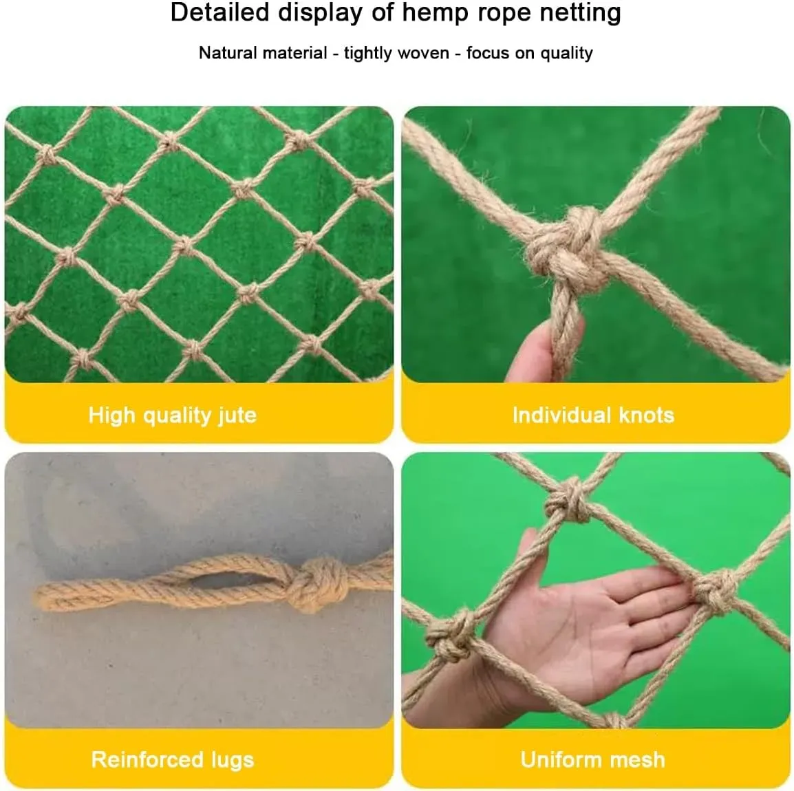 Jute Hemp Rope Nets for Decoration and Plant Climbing，Indoor and Outdoor Decorative Mesh for Parties, Cafes, Bars, Living Rooms and Gardens(8Mx8M)