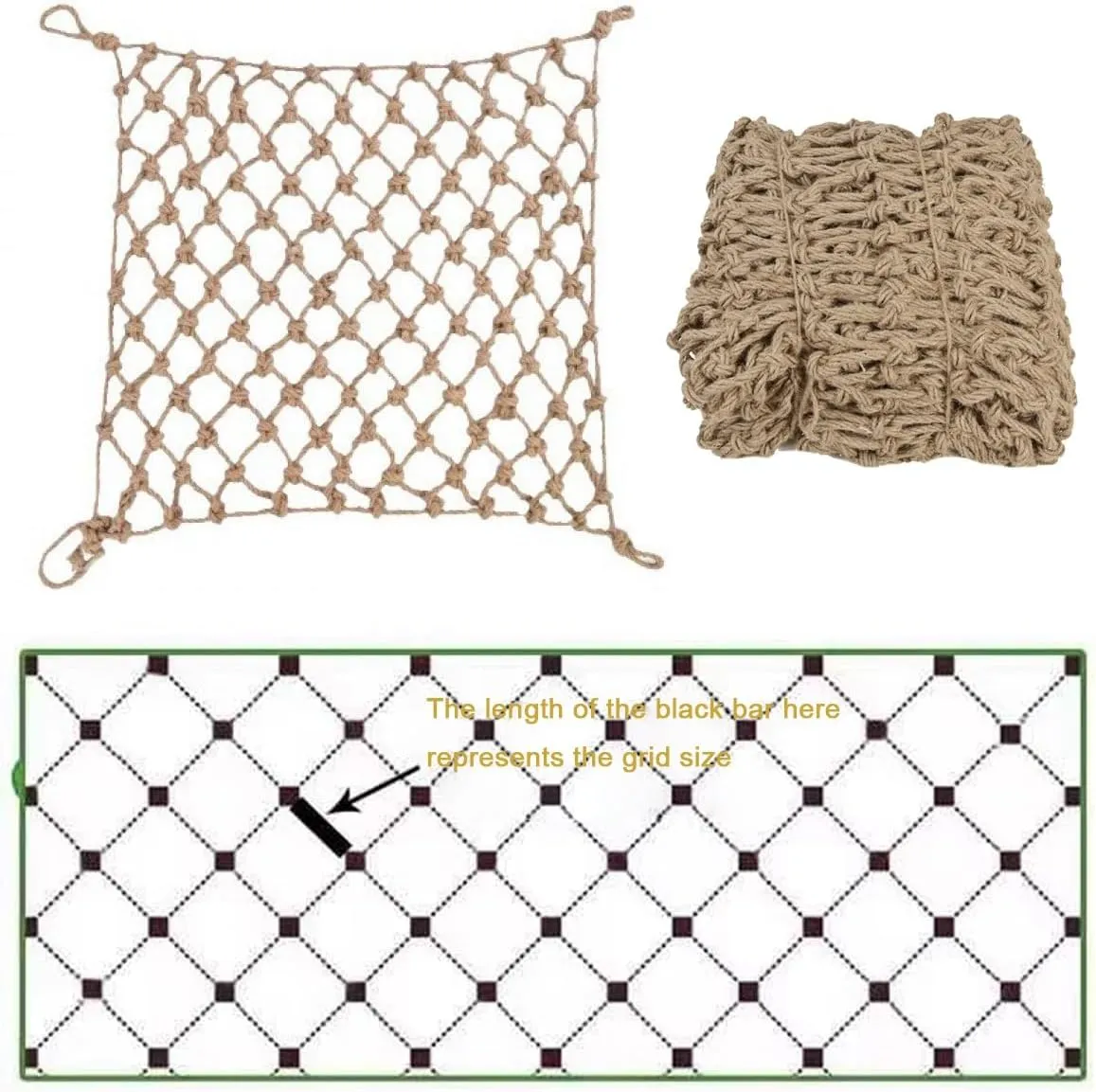 Jute Hemp Rope Nets for Decoration and Plant Climbing，Indoor and Outdoor Decorative Mesh for Parties, Cafes, Bars, Living Rooms and Gardens(8Mx8M)