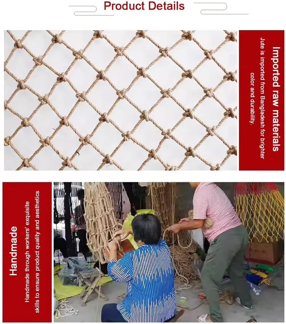 Jute Hemp Rope Nets for Decoration and Plant Climbing，Indoor and Outdoor Decorative Mesh for Parties, Cafes, Bars, Living Rooms and Gardens(8Mx8M)