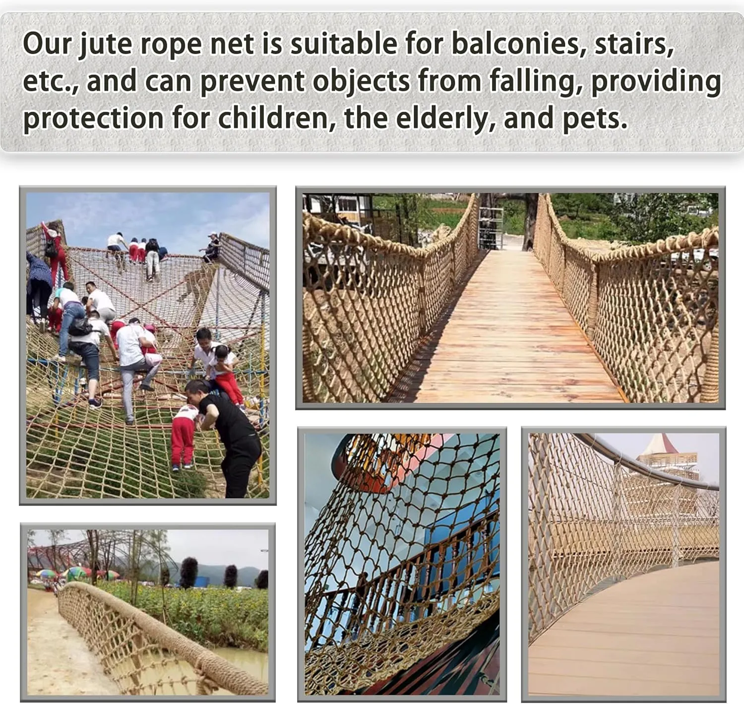 Jute Hemp Rope Nets for Safety and Decoration: Indoor & Outdoor Use, Kids' Climbing, and Versatile Protection (3ft x 9ft)