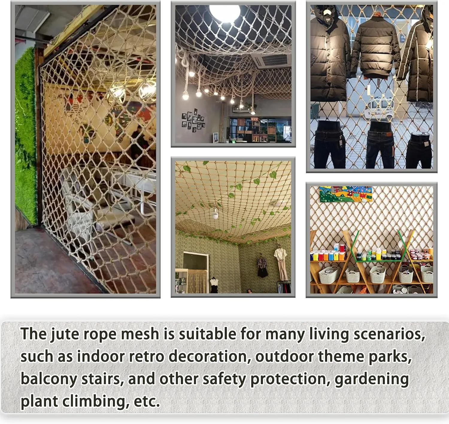 Jute Hemp Rope Nets for Safety and Decoration: Indoor & Outdoor Use, Kids' Climbing, and Versatile Protection (3ft x 9ft)