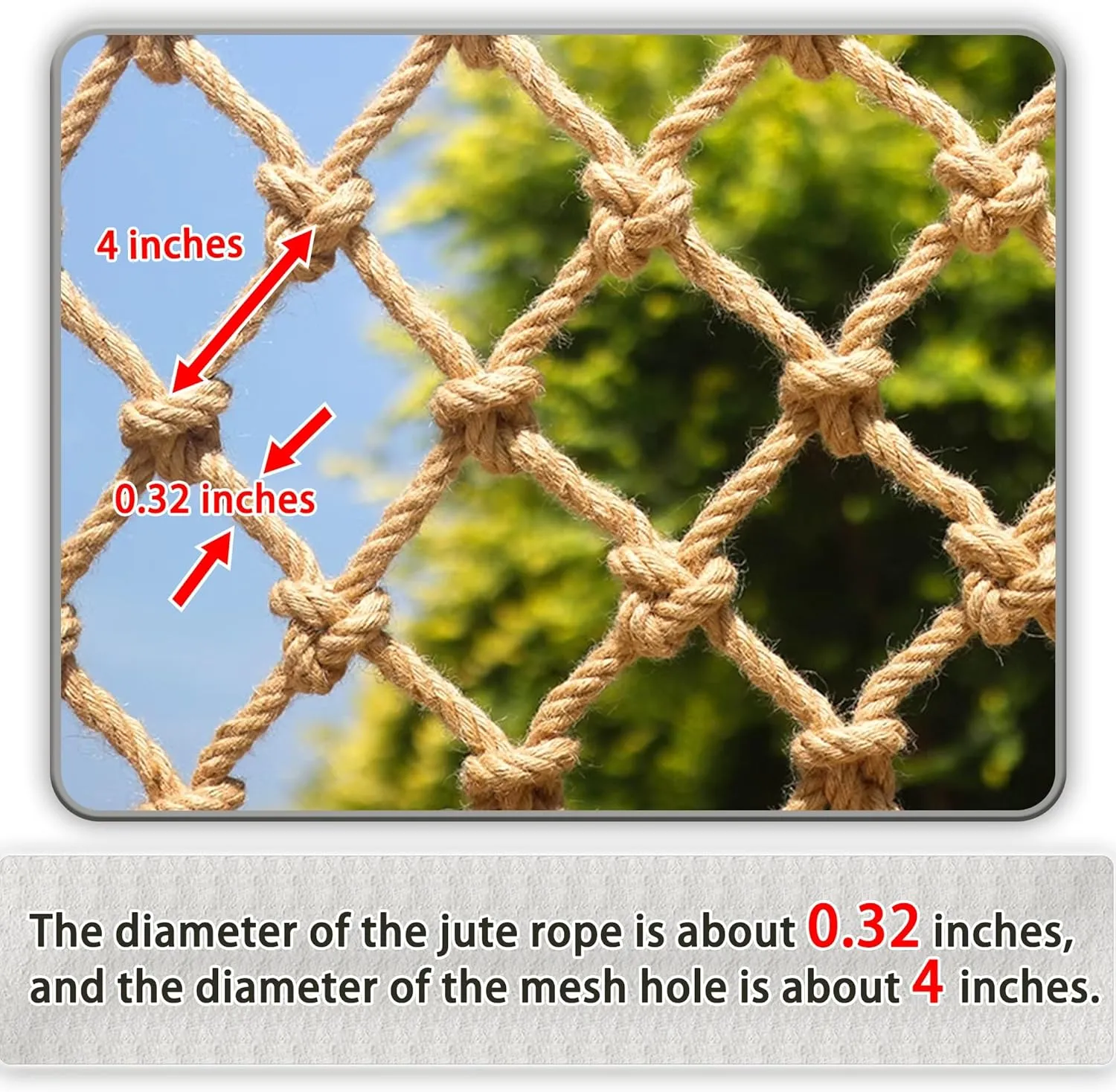 Jute Hemp Rope Nets for Safety and Decoration: Indoor & Outdoor Use, Kids' Climbing, and Versatile Protection (4ft x 8ft)