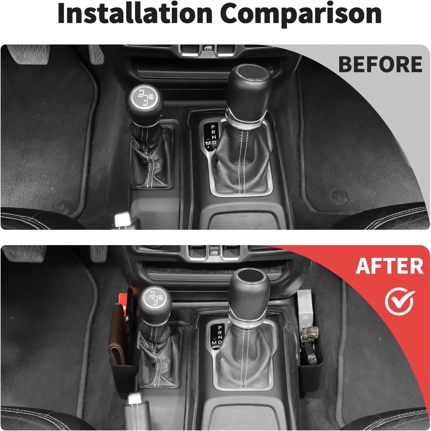 JWWY Gear Shift Shifter Storage Box Fit for 2018-2025 Jeep Wrangler JL JLU & Gladiator JT 4xe,Shifter Organizer Bin Gear Tray Center Console Compartment Trunk Interior Accessories Black(Fiber Lining)