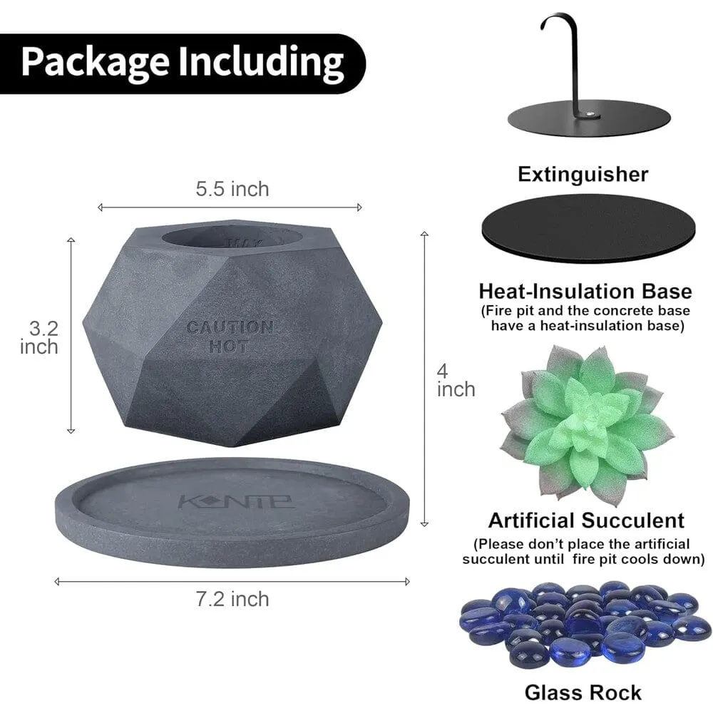 Kante Concrete Indoor and Outdoor Tabletop Fire Pit with 7.2" Dark Gray Base