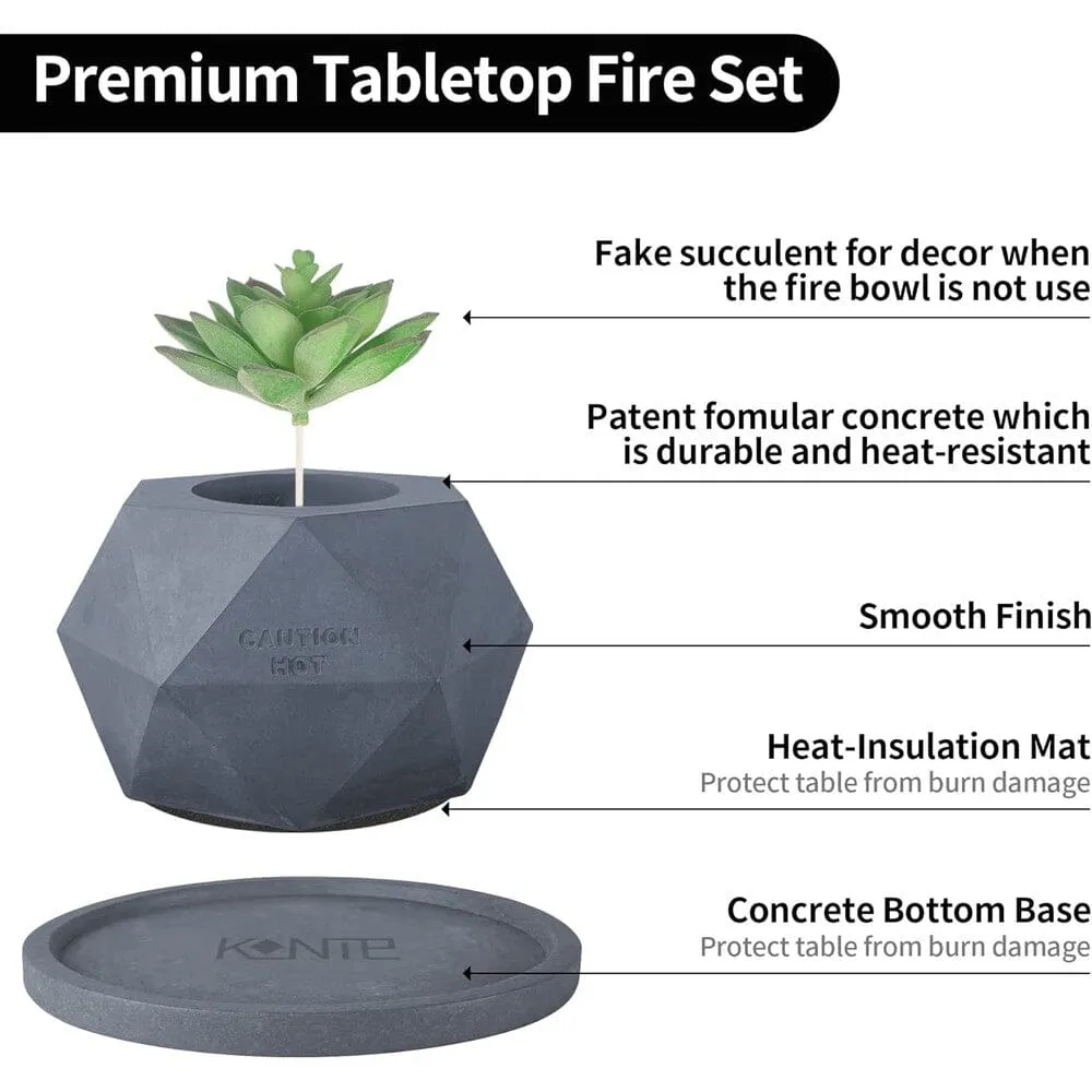 Kante Concrete Indoor and Outdoor Tabletop Fire Pit with 7.2" Dark Gray Base