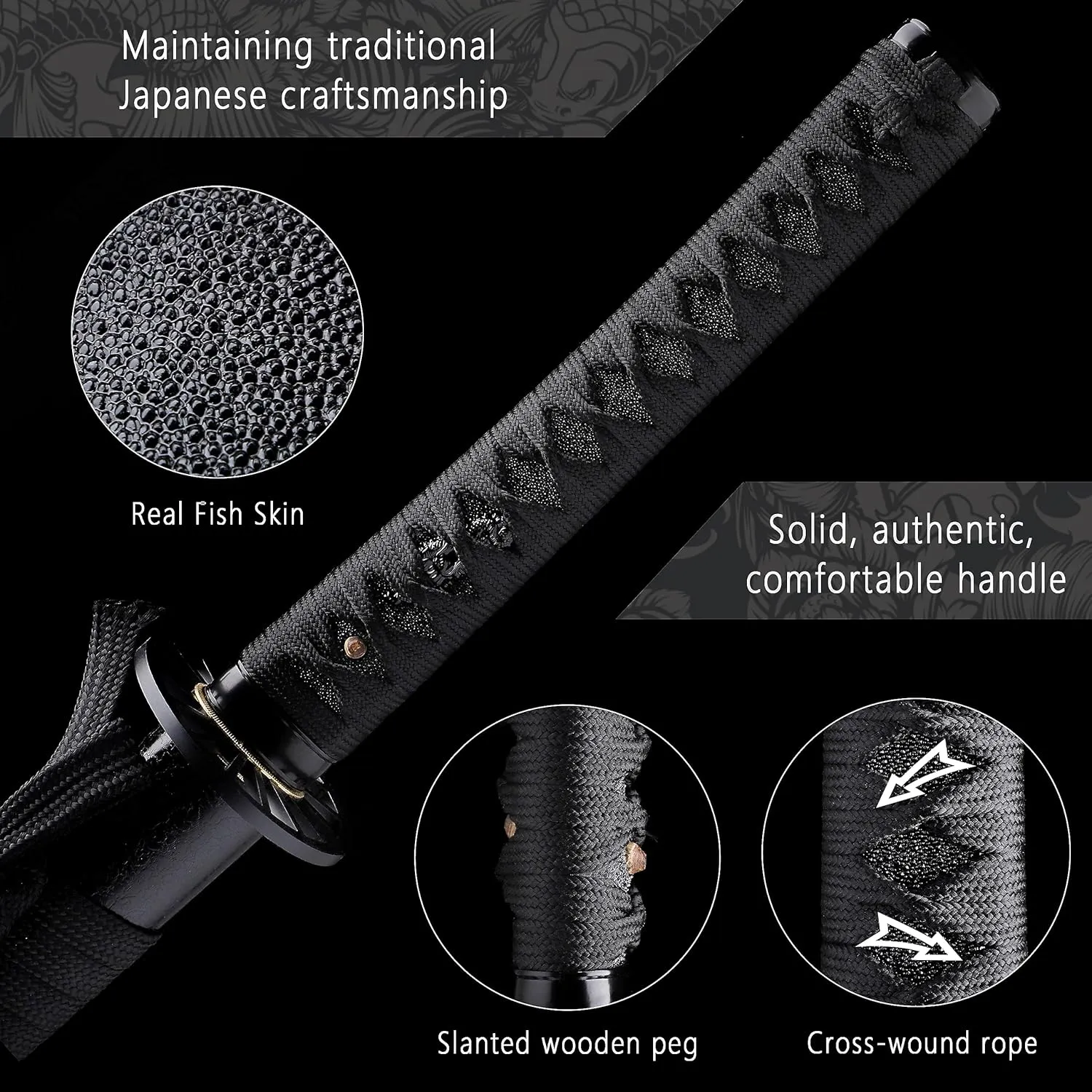Katana Real Samurai Sword, 1095 1060 T10 Handmade Japanese Swords Full Tang Carbon Steel, for Training, Collecting, Dojo, Lovers of Japanese Culture etc