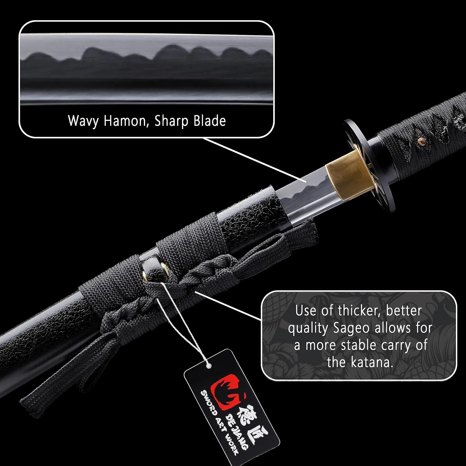 Katana Real Samurai Sword, 1095 1060 T10 Handmade Japanese Swords Full Tang Carbon Steel, for Training, Collecting, Dojo, Lovers of Japanese Culture etc