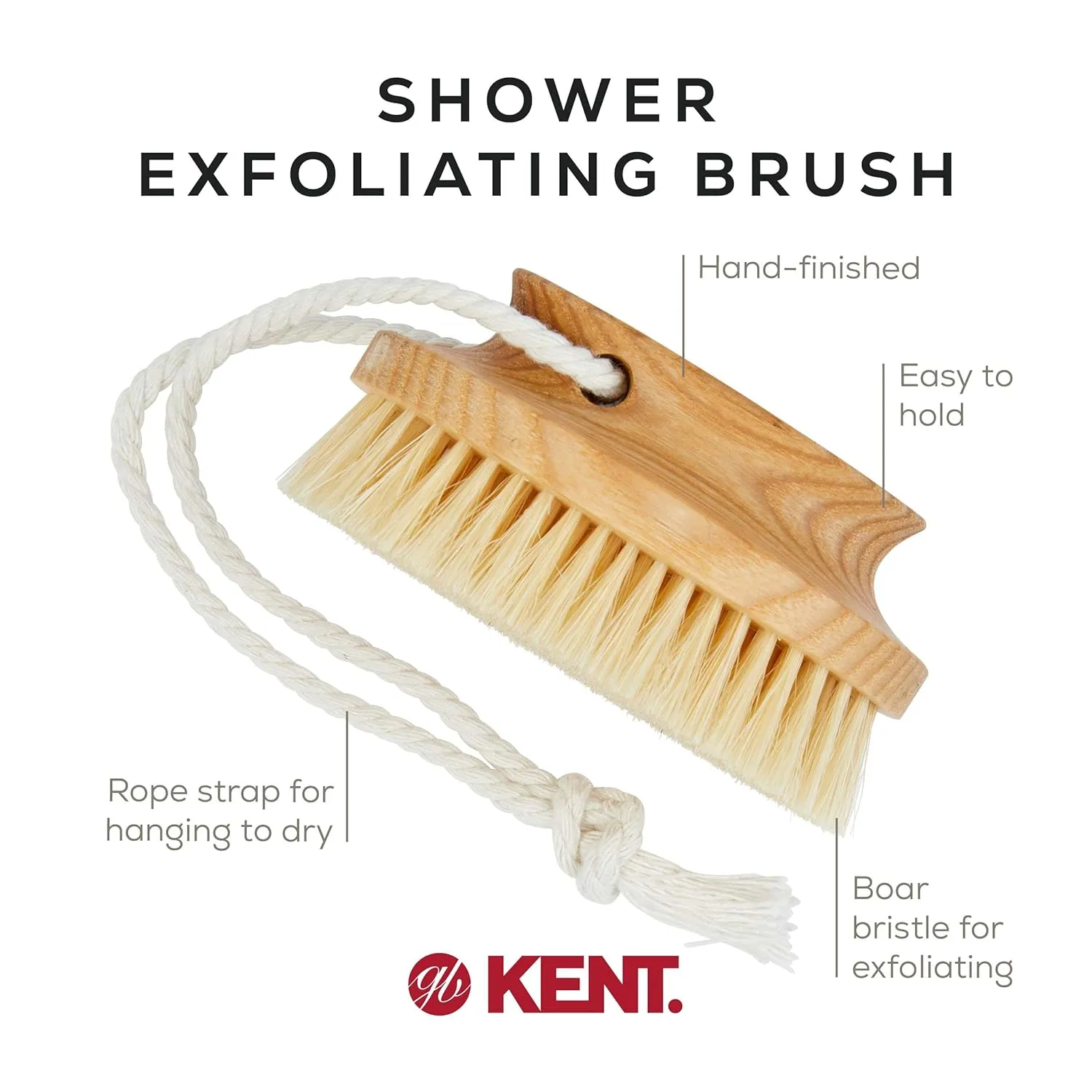 Kent FD11 Shower Brush with Wrist Strap - Exfoliating Body Brush for Wet or Dry Skin, Improves Circulation, Perfect for Lathering and Scrubbing, Made in England