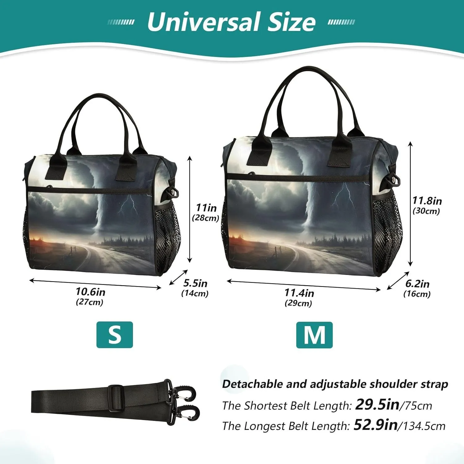 Kigai Insulated Lunch Bag for Women Men, Large Highway Tornado Cooler Bag Reusable Lunch Box Leakproof Cooler Tote with Shoulder Strap for Office Picnic Beach