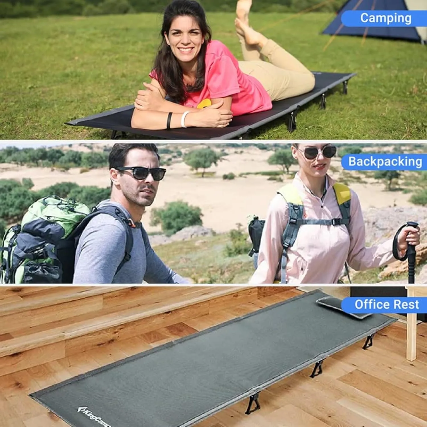 KingCamp Camping Cots for Adults Outdoors Backpacking,Folding Ultralight Heavy Duty Sleeping Cots Compact Portable Cot for Travel Hiking,Indoor Base Camping Bed with Storage Bag and Pillow, Blue