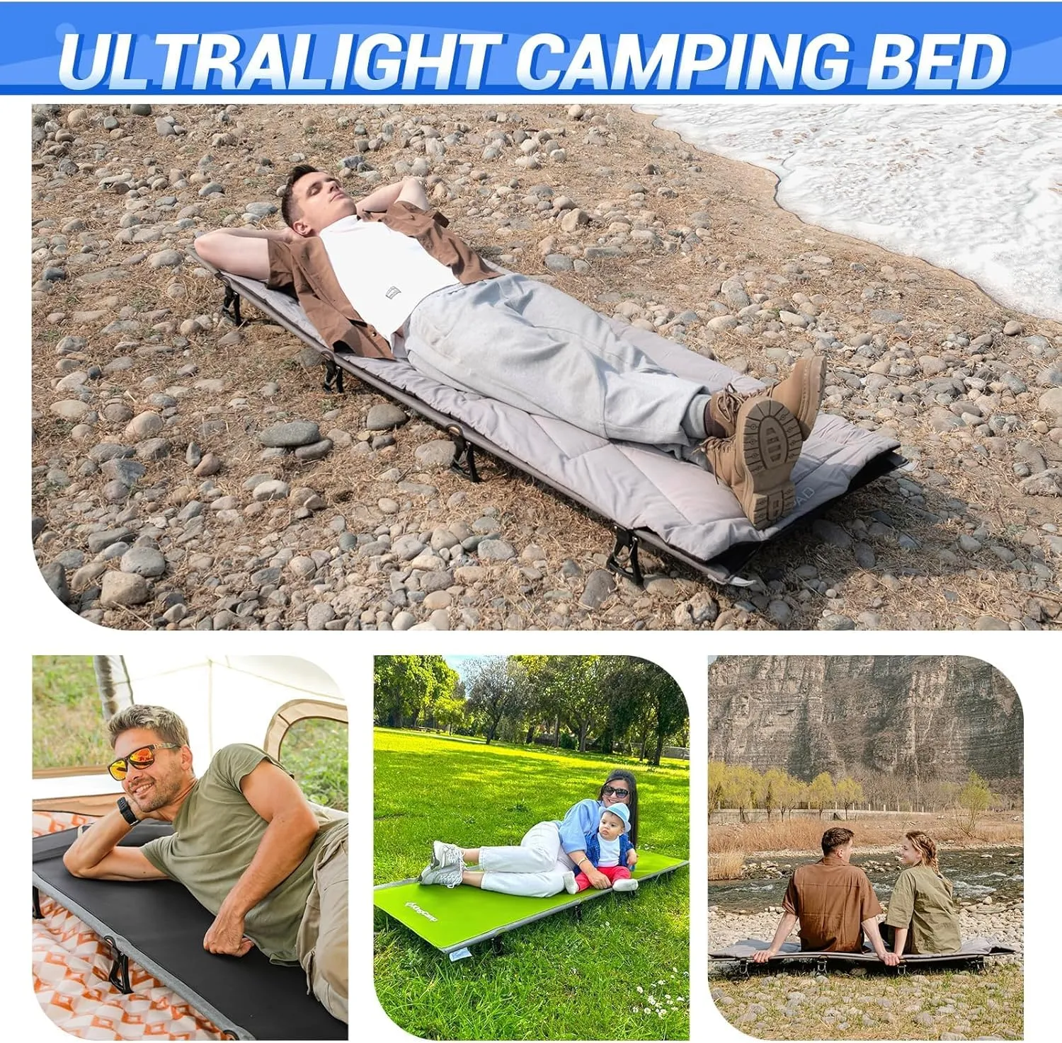 KingCamp Camping Cots for Adults Outdoors Backpacking,Folding Ultralight Heavy Duty Sleeping Cots Compact Portable Cot for Travel Hiking,Indoor Base Camping Bed with Storage Bag and Pillow, Blue