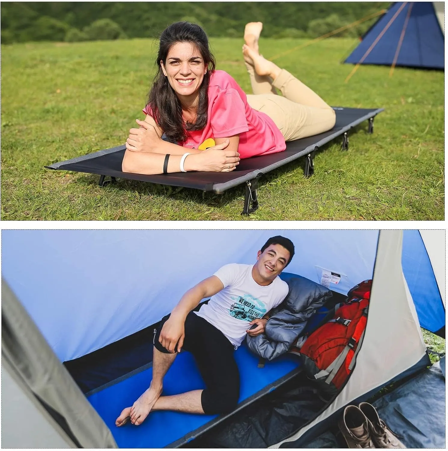 KingCamp Camping Cots for Adults Outdoors Backpacking,Folding Ultralight Heavy Duty Sleeping Cots Compact Portable Cot for Travel Hiking,Indoor Base Camping Bed with Storage Bag and Pillow, Blue