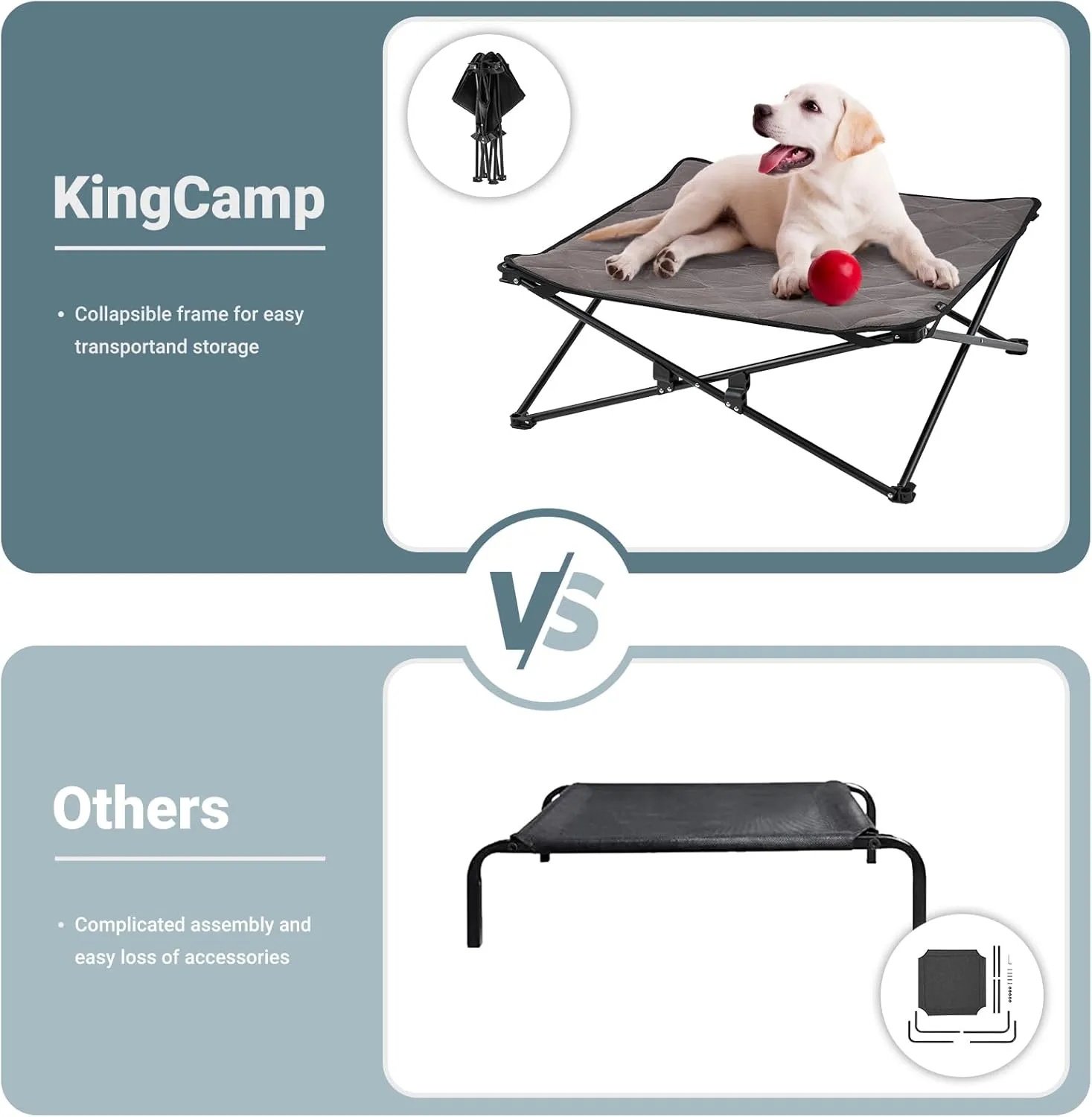 KingsCamp Elevated Dog Bed Portable Raised Beds Stable Folding Dog Cot Dog Camping Bed for Outdoor Travel with Washable Mesh