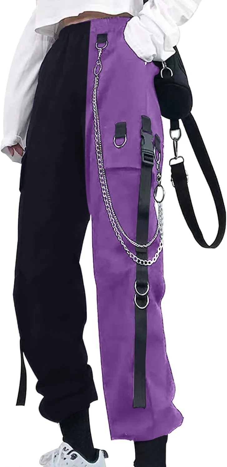 Kisswow Women's Cargo Jogger Pants Baggy Cargo Pants with Chain