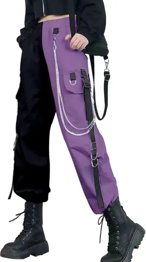 Kisswow Women's Cargo Jogger Pants Baggy Cargo Pants with Chain