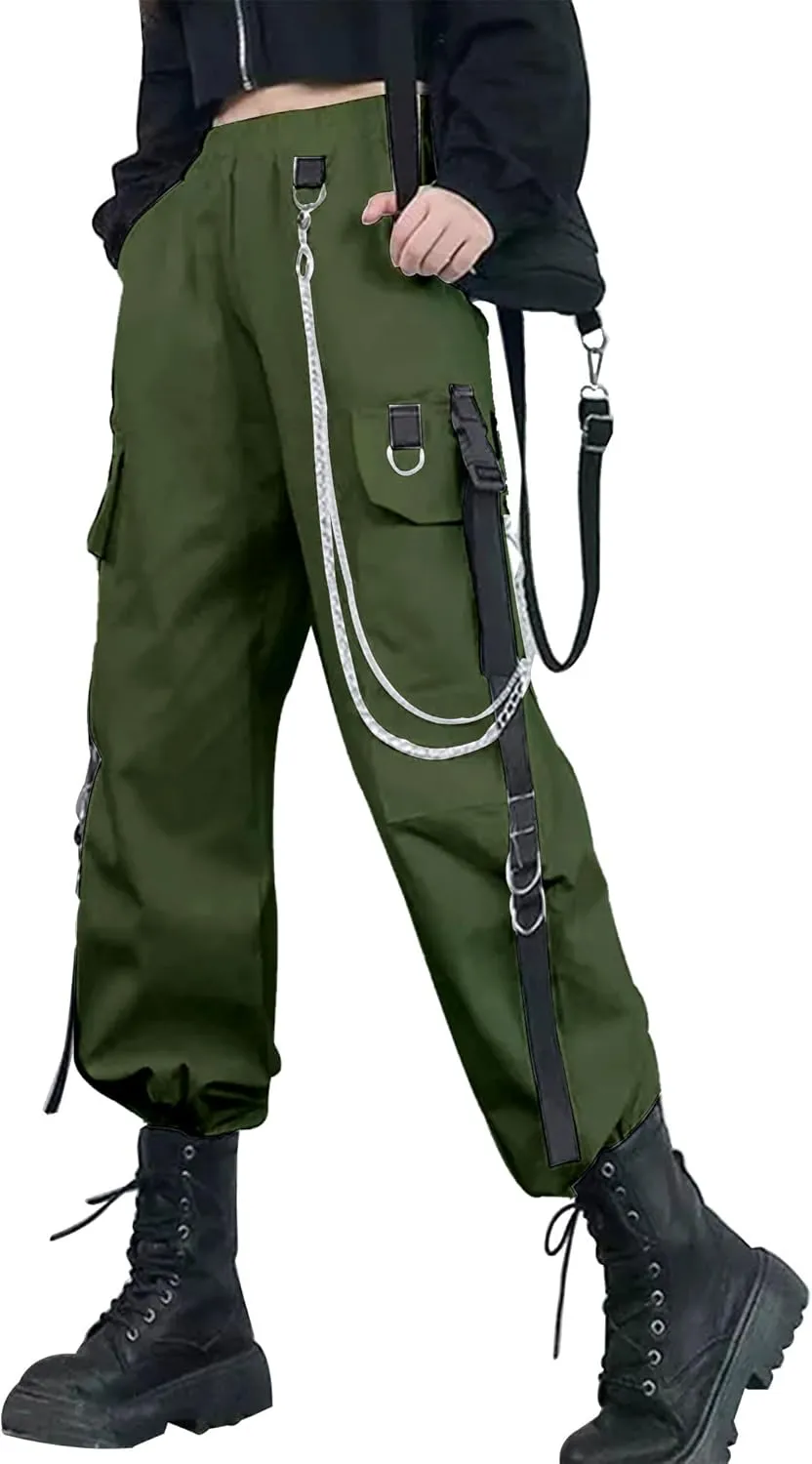 Kisswow Women's Cargo Jogger Pants Baggy Cargo Pants with Chain