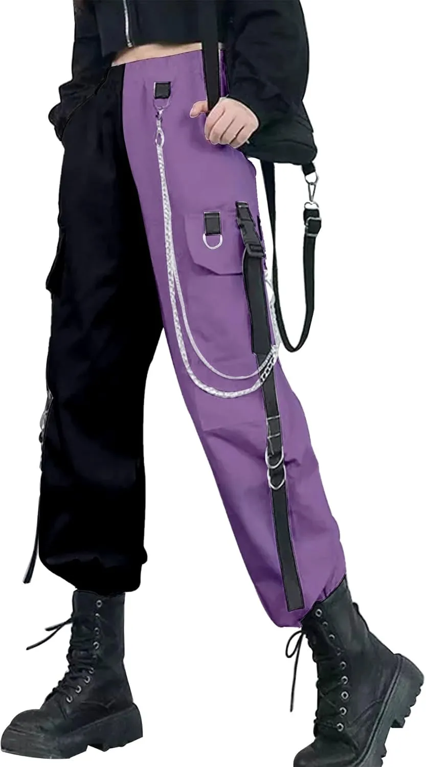 Kisswow Women's Cargo Jogger Pants Baggy Cargo Pants with Chain