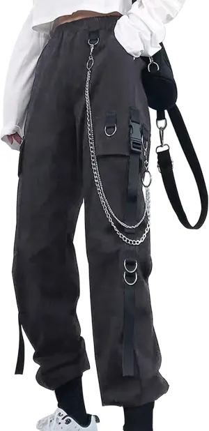 Kisswow Women's Cargo Jogger Pants Baggy Cargo Pants with Chain