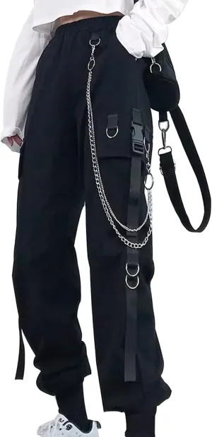 Kisswow Women's Cargo Jogger Pants Baggy Cargo Pants with Chain