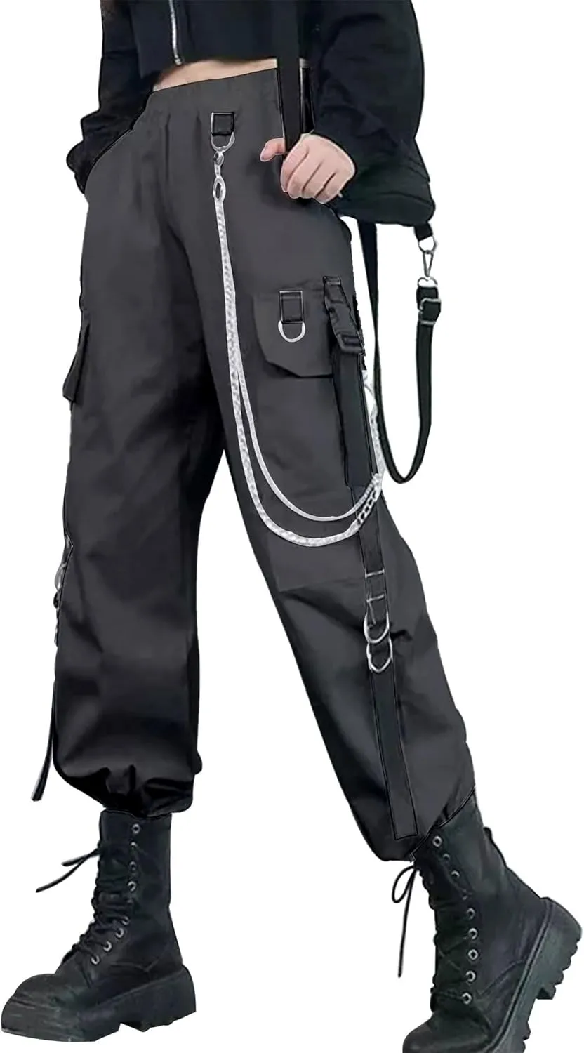Kisswow Women's Cargo Jogger Pants Baggy Cargo Pants with Chain