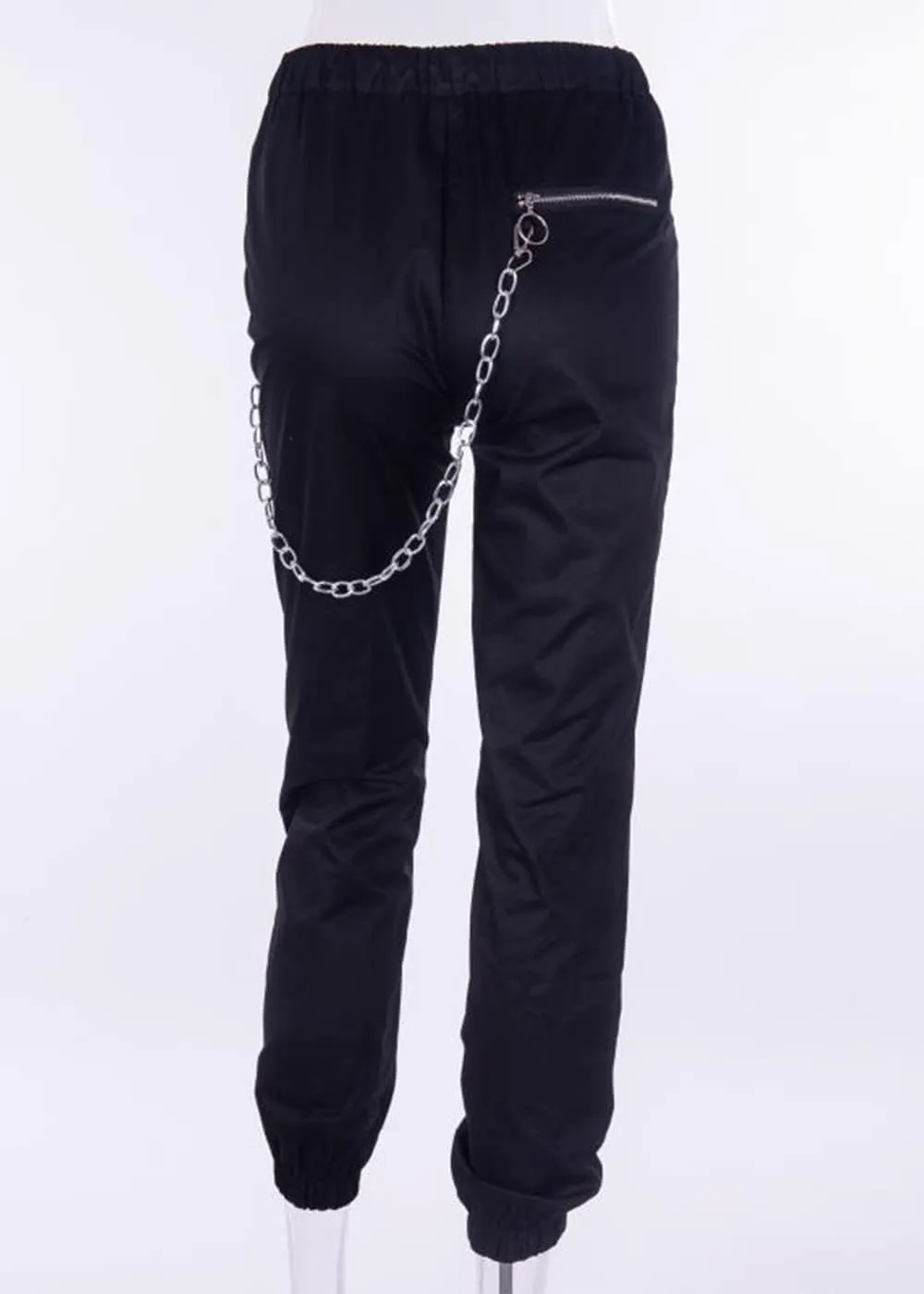 Kisswow Women's Cargo Jogger Pants Gothic Cargo Pants with Chain Black Trousers