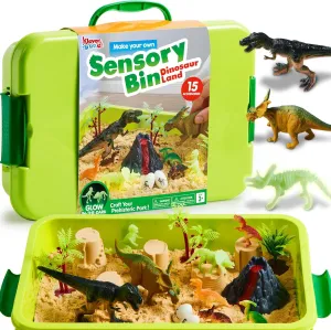 Klever Kits Dinosaurs Sensory Bin Toys for Toddlers with Glow in The Dark Dinosaurs, Sandbox with Lid Sand, Preschool Learning Activities Gifts for Boys Girls Age 3 