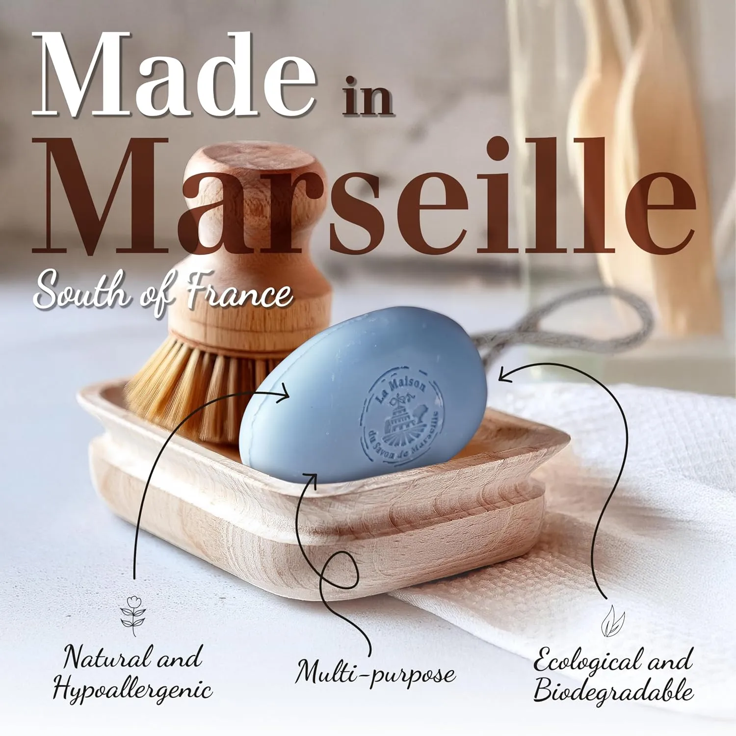 La Maison du Savon - Lavender French Soap on a Rope Duo - Moisturizing Hand & Body Soap Bars with Organic Shea Butter, Donkey Milk - Natural Ingredients - Made in Provence - 2 x 6.2 oz