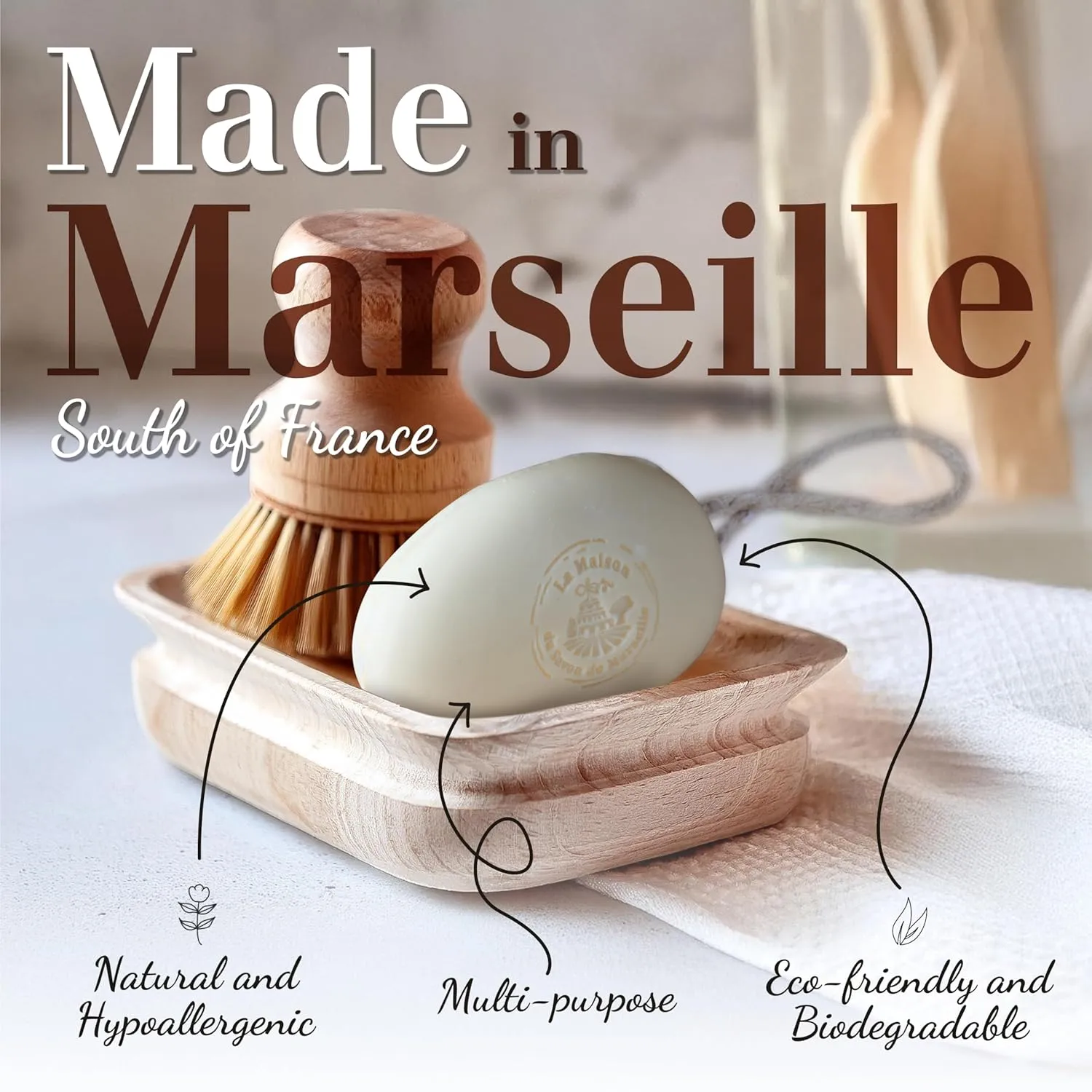 La Maison du Savon - Verbena French Soap on a Rope Duo - Moisturizing Hand & Body Soap Bars with Organic Shea Butter, Donkey Milk - Natural Ingredients - Made in Provence - 2 x 6.2 oz