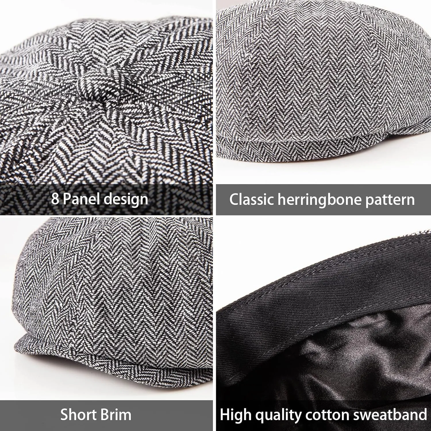 LADYBRO 2 Pack 8-Panel Newsboy Hats for Men Cabbie Wool Blend Tweed Irish Cap Adjustable