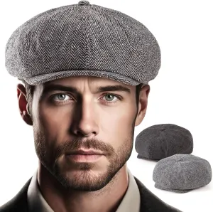 LADYBRO 2 Pack 8-Panel Newsboy Hats for Men Cabbie Wool Blend Tweed Irish Cap Adjustable