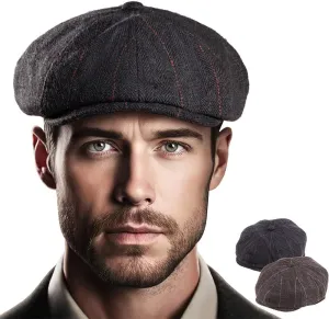 LADYBRO 2 Pack 8-Panel Newsboy Hats for Men Cabbie Wool Blend Tweed Irish Cap Adjustable