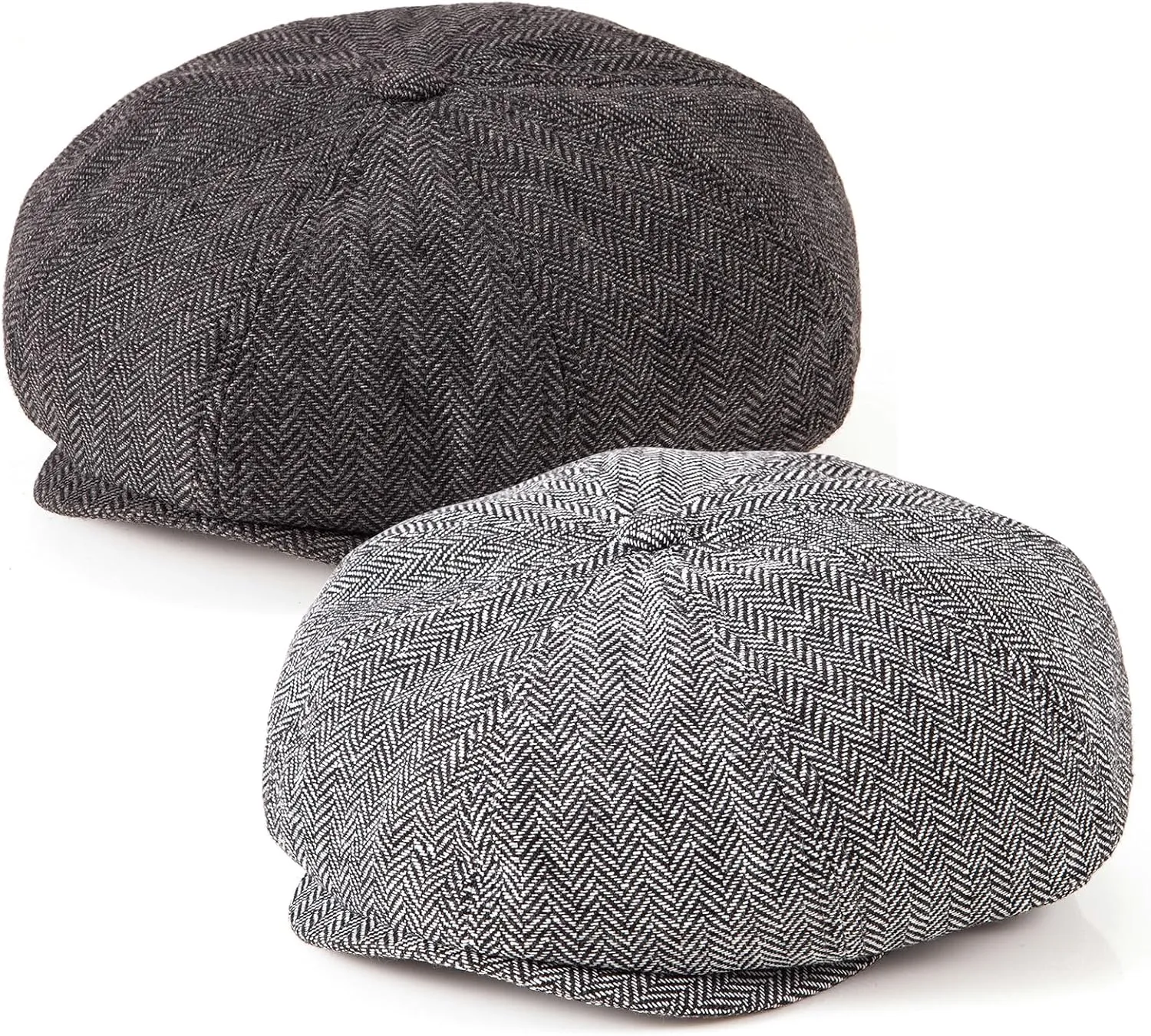 LADYBRO 2 Pack 8-Panel Newsboy Hats for Men Cabbie Wool Blend Tweed Irish Cap Adjustable