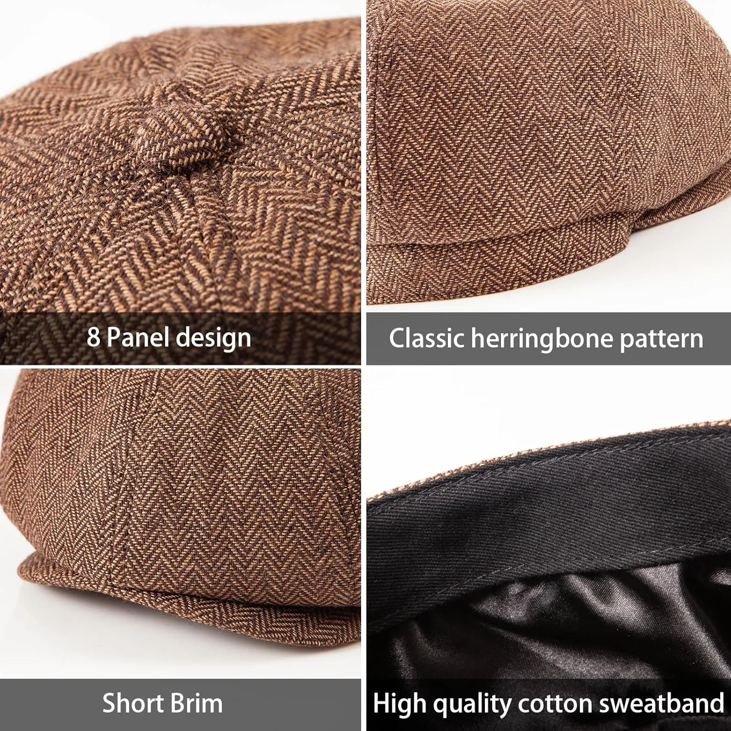 LADYBRO 2 Pack 8-Panel Newsboy Hats for Men Cabbie Wool Blend Tweed Irish Cap Adjustable