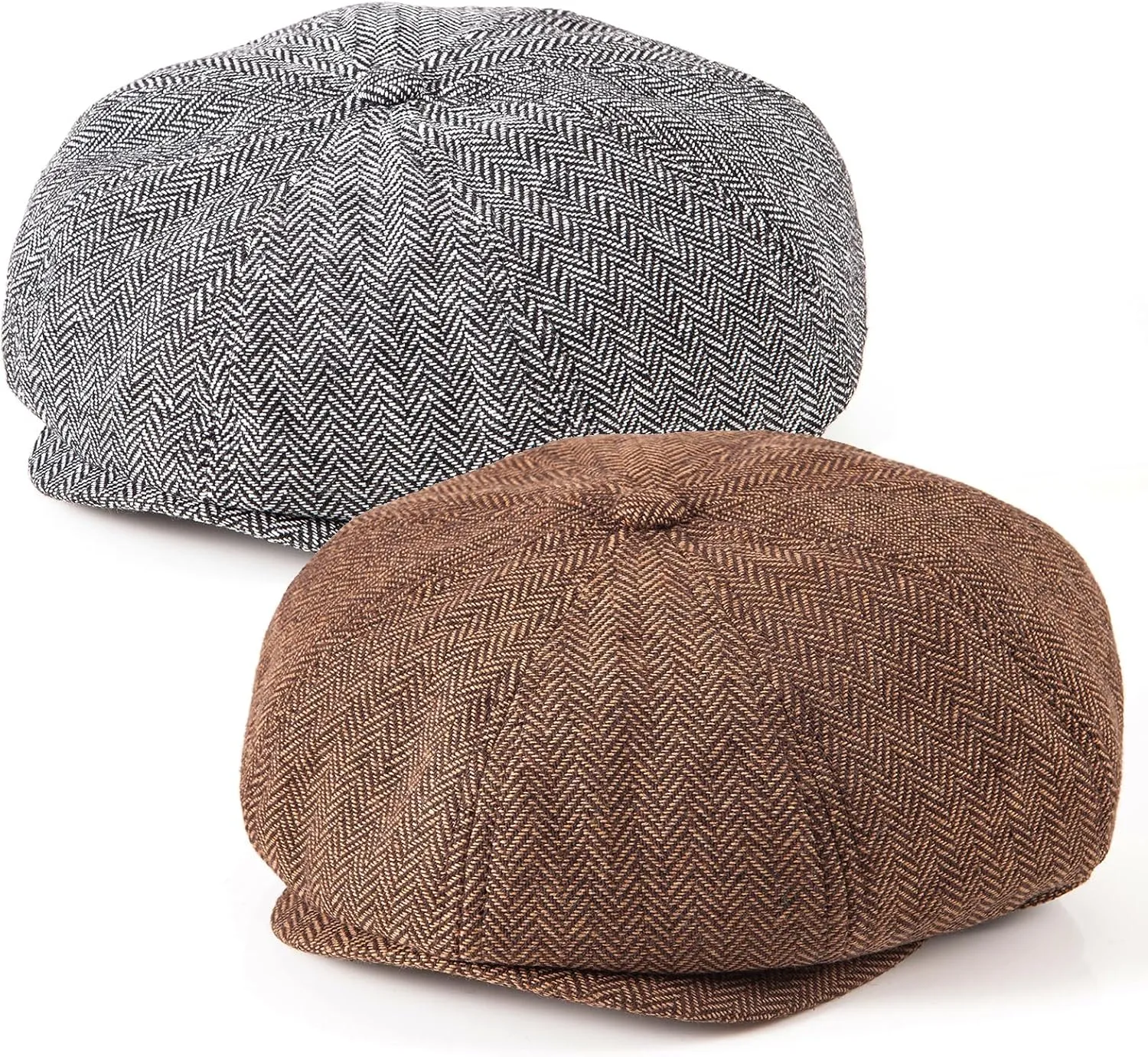 LADYBRO 2 Pack 8-Panel Newsboy Hats for Men Cabbie Wool Blend Tweed Irish Cap Adjustable